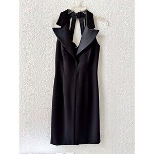 Vintage 80s Ever Beauty Black on Black Tuxedo Style Formal Dress, Size 6